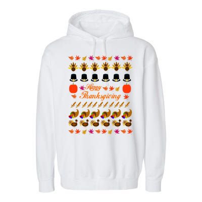 Happy Thanksgiving Turkey Ugly Sweater Garment-Dyed Fleece Hoodie