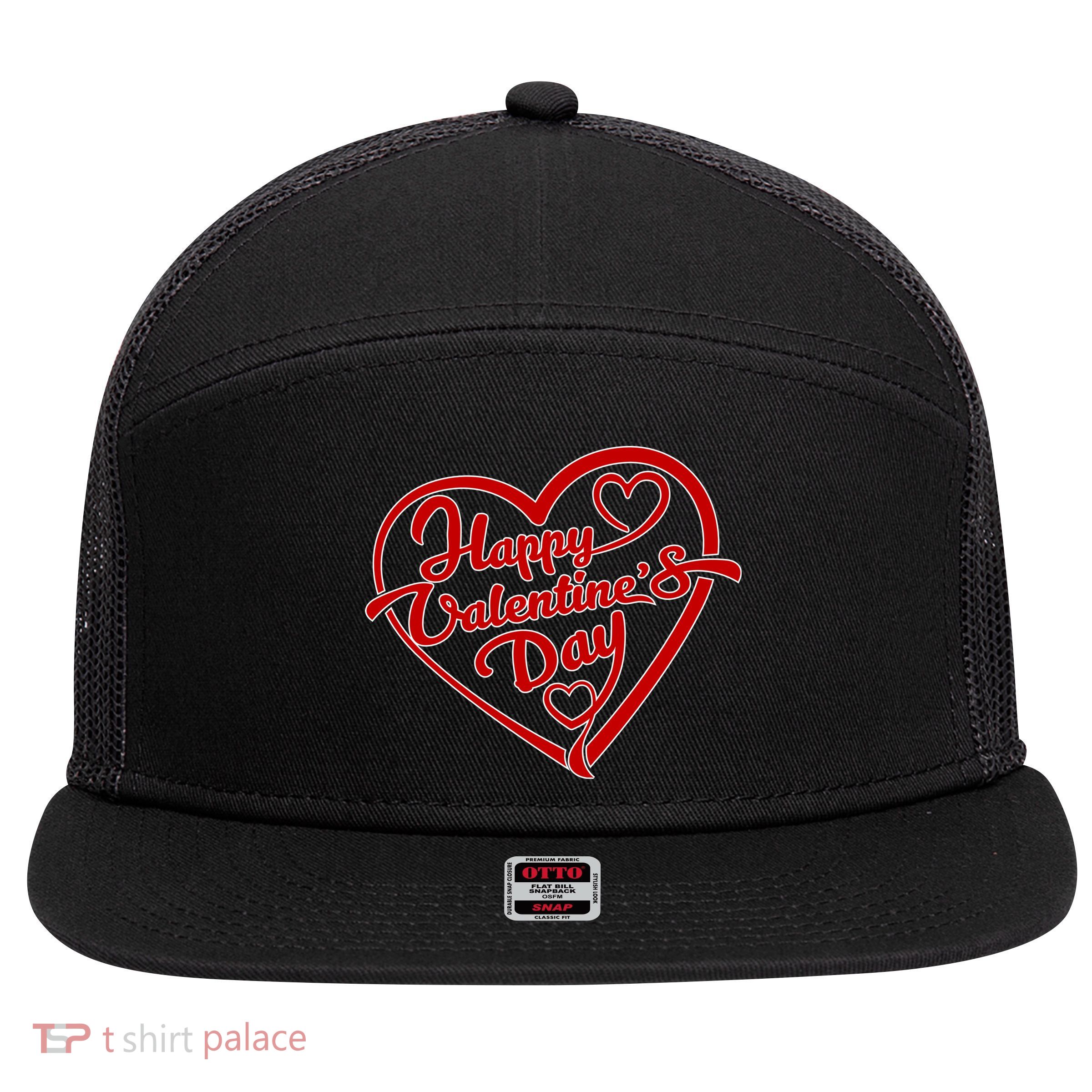 Happy Valentine's Day Heart 7 Panel Mesh Trucker Snapback Hat