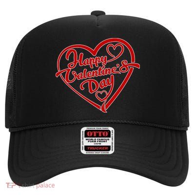 Happy Valentine's Day Heart High Crown Mesh Back Trucker Hat