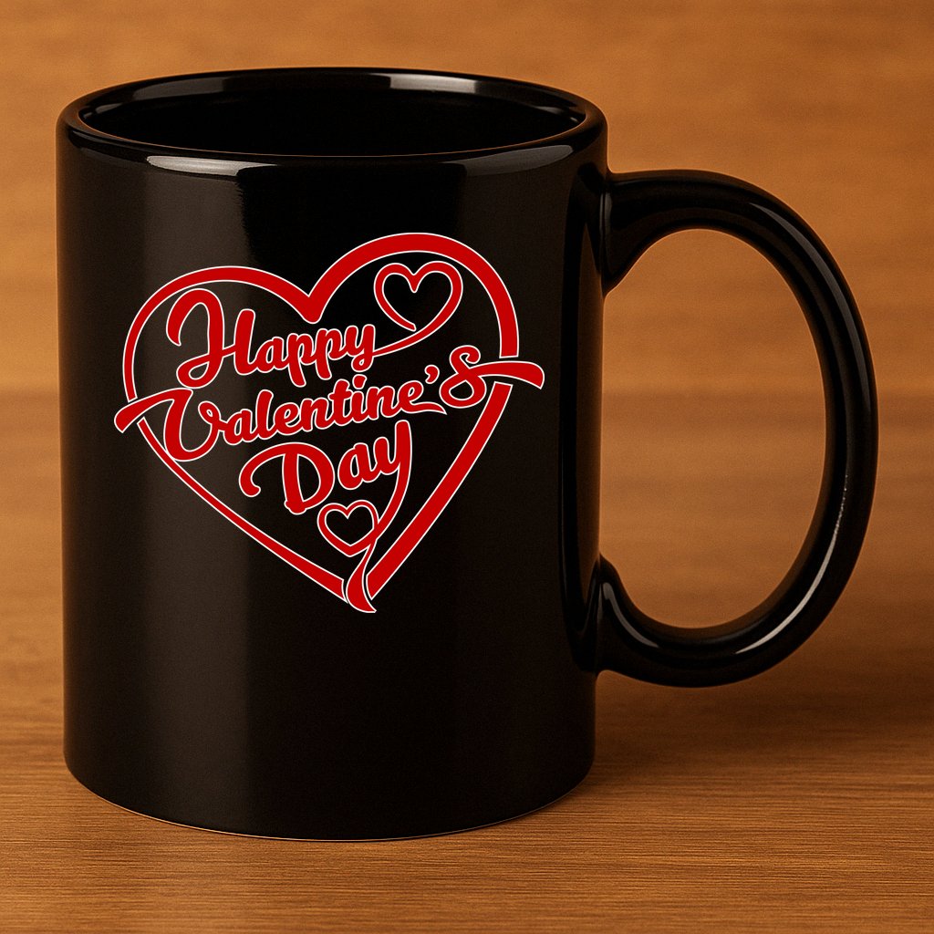 Happy Valentine's Day Heart 11oz C Handle Ceramic Mug