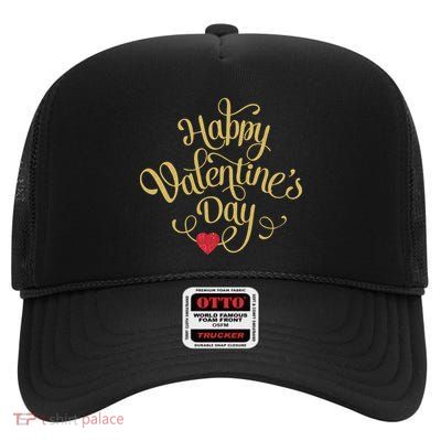 Happy Valentine's Day Love Heart Design High Crown Mesh Back Trucker Hat