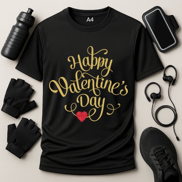 Happy Valentine's Day Love Heart Design Cooling Performance Crew T-Shirt