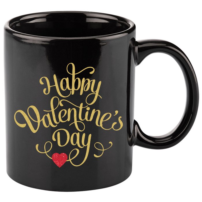 Happy Valentine's Day Love Heart Design 11oz C Handle Ceramic Mug