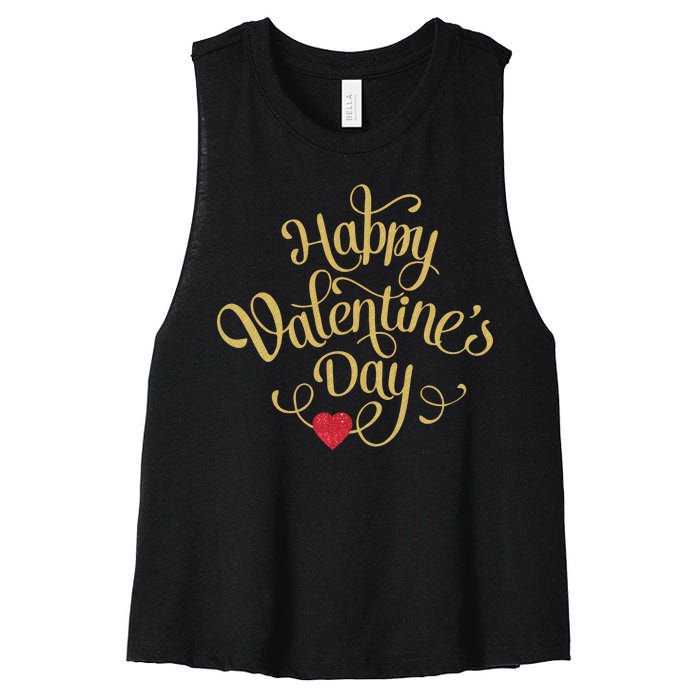 Happy Valentine's Day Love Heart Design Women's Racerback Cropped Tank