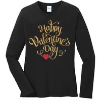 Happy Valentine's Day Love Heart Design Ladies Long Sleeve Shirt