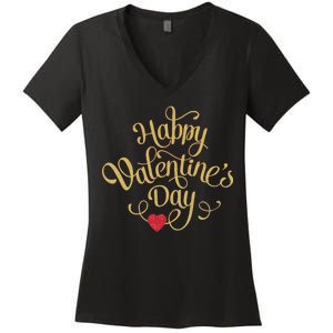 Happy Valentine's Day Love Heart Design Women's V-Neck T-Shirt