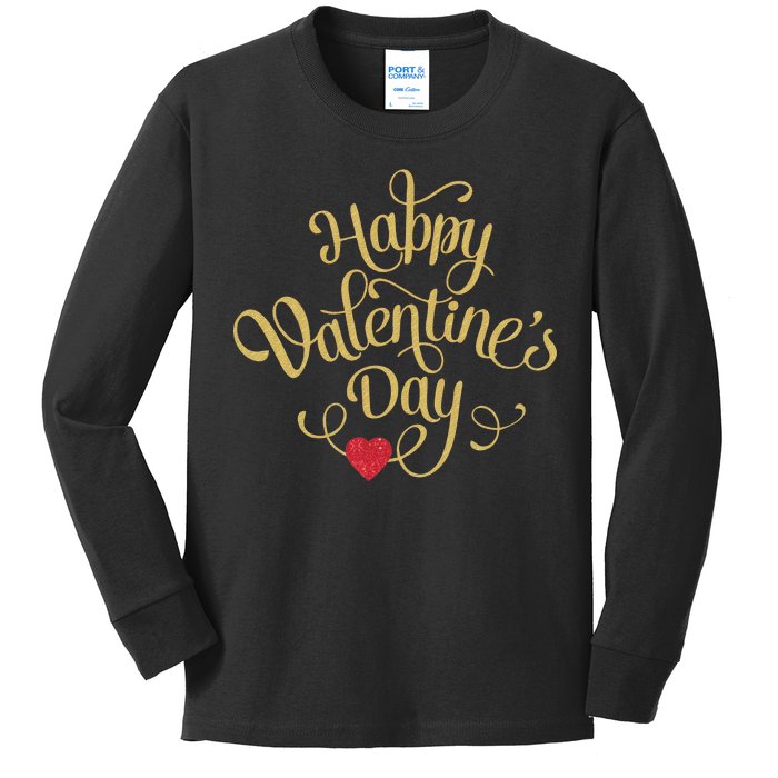 Happy Valentine's Day Love Heart Design Kids Long Sleeve Shirt