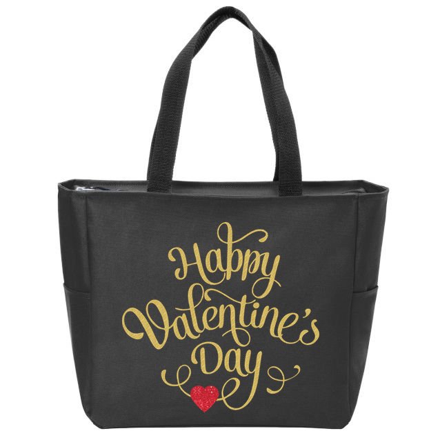 Happy Valentine's Day Love Heart Design Zip Tote Bag