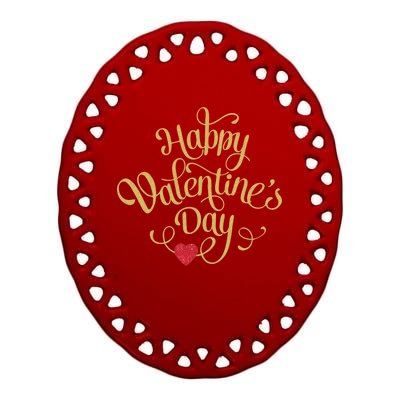 Happy Valentine's Day Love Heart Design Ceramic Oval Ornament