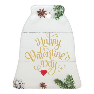 Happy Valentine's Day Love Heart Design Ceramic Bell Ornament