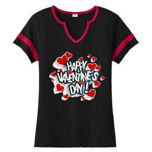 Happy Valentine's Day Love Hearts Logo Ladies Halftime Notch Neck Tee