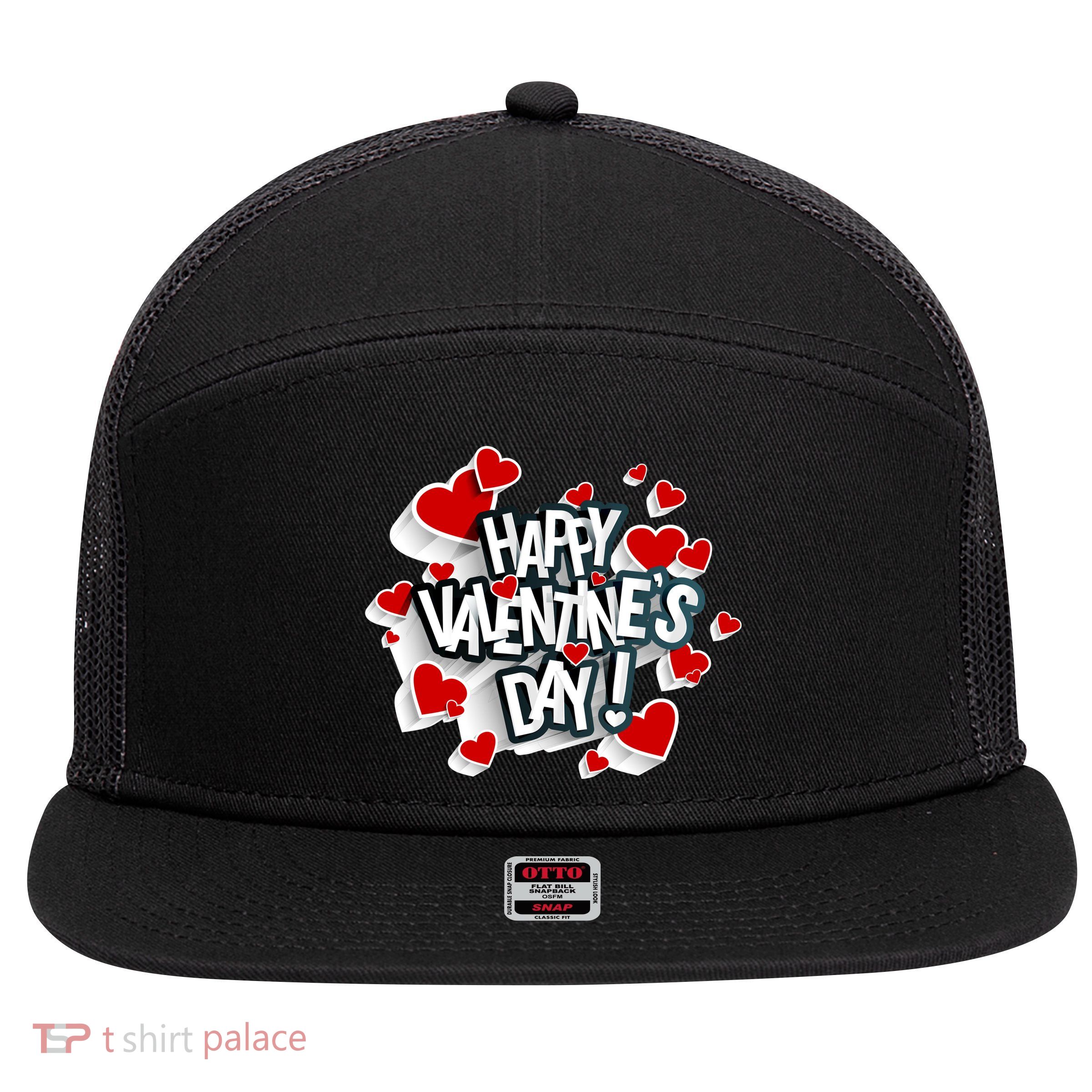 Happy Valentine's Day Love Hearts Logo 7 Panel Mesh Trucker Snapback Hat