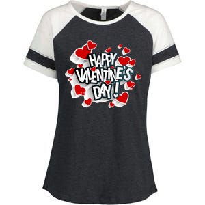 Happy Valentine's Day Love Hearts Logo Enza Ladies Jersey Colorblock Tee