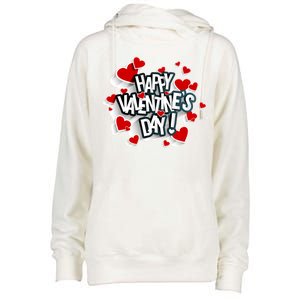 Happy Valentine's Day Love Hearts Logo Womens Funnel Neck Pullover Hood