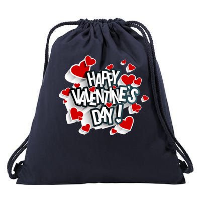 Happy Valentine's Day Love Hearts Logo Drawstring Bag