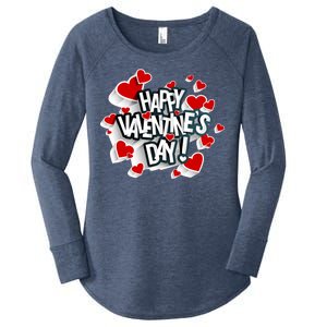 Happy Valentine's Day Love Hearts Logo Women's Perfect Tri Tunic Long Sleeve Shirt