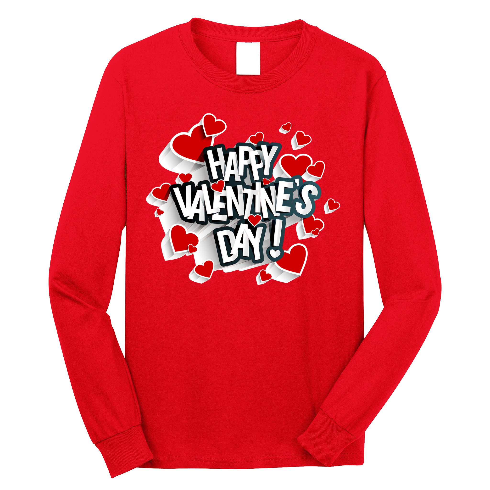 Happy Valentine's Day Love Hearts Logo Long Sleeve Shirt