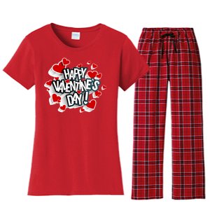 Happy Valentine's Day Love Hearts Logo Women's Flannel Pajama Set