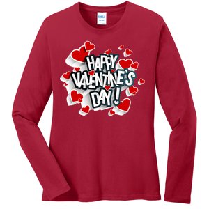 Happy Valentine's Day Love Hearts Logo Ladies Long Sleeve Shirt