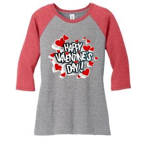 Happy Valentine's Day Love Hearts Logo Women's Tri-Blend 3/4-Sleeve Raglan Shirt