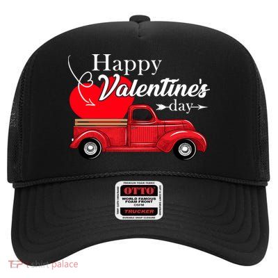 Happy Valentines Day Truck Full Of Hearts High Crown Mesh Back Trucker Hat