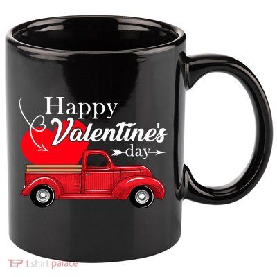 Happy Valentines Day Truck Full Of Hearts 11oz C Handle Ceramic Mug
