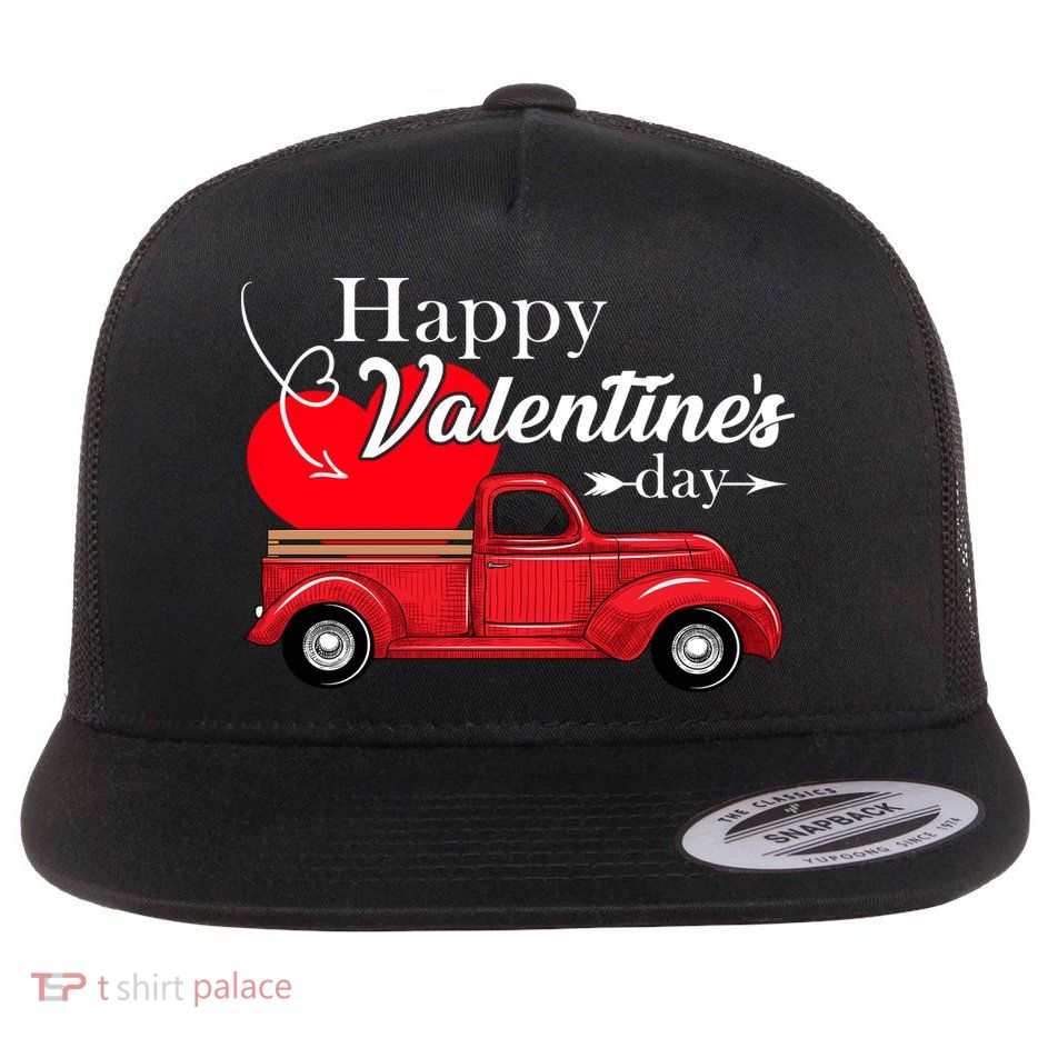 Happy Valentines Day Truck Full Of Hearts Flatbill Hat