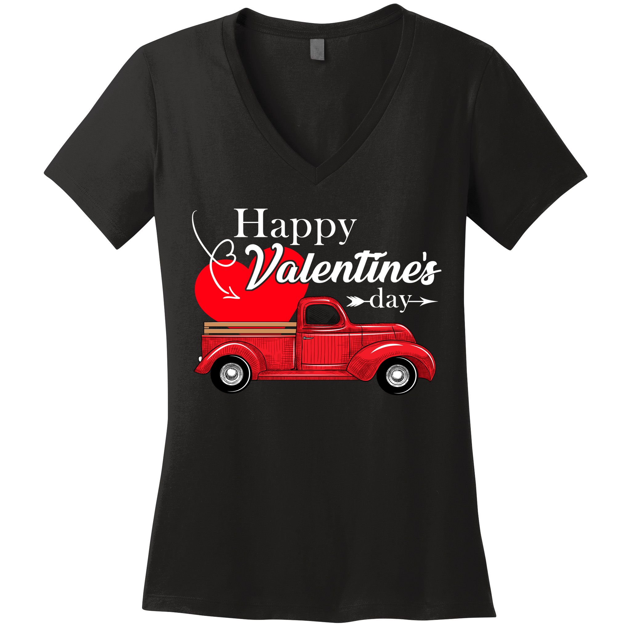 Happy Valentines Day Truck Full Of Hearts Women's V-Neck T-Shirt