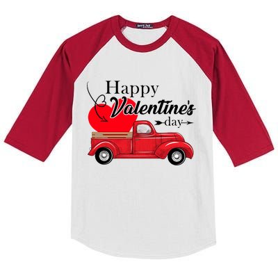 Happy Valentines Day Truck Full Of Hearts Kids Colorblock Raglan Jersey