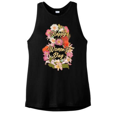 Happy Women's Day March 8 Flowers Ladies PosiCharge Tri-Blend Wicking Tank