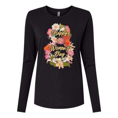 Happy Women's Day March 8 Flowers Womens Cotton Relaxed Long Sleeve T-Shirt