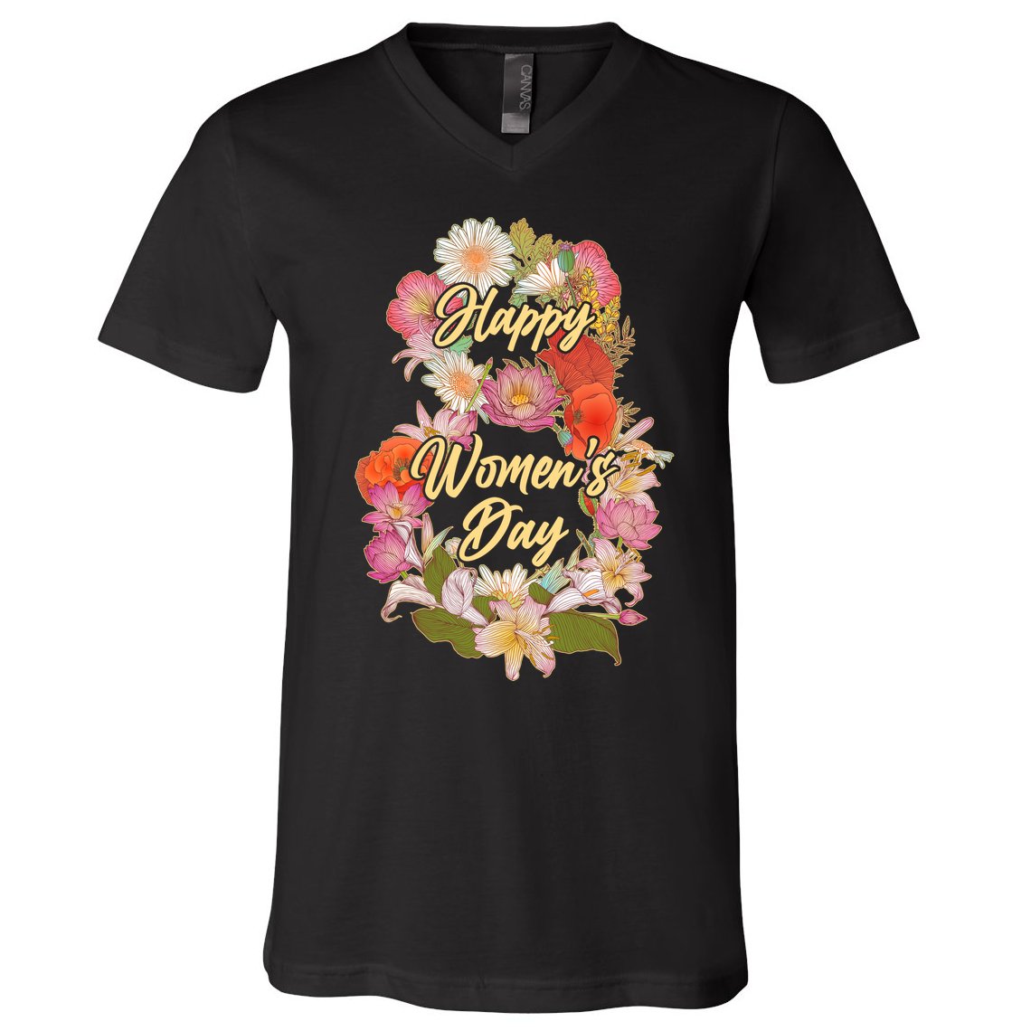 Happy Women's Day March 8 Flowers V-Neck T-Shirt
