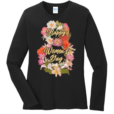 Happy Women's Day March 8 Flowers Ladies Long Sleeve Shirt