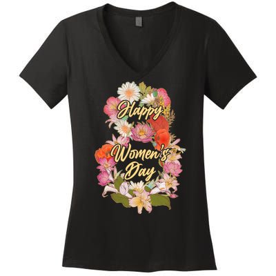 Happy Women's Day March 8 Flowers Women's V-Neck T-Shirt