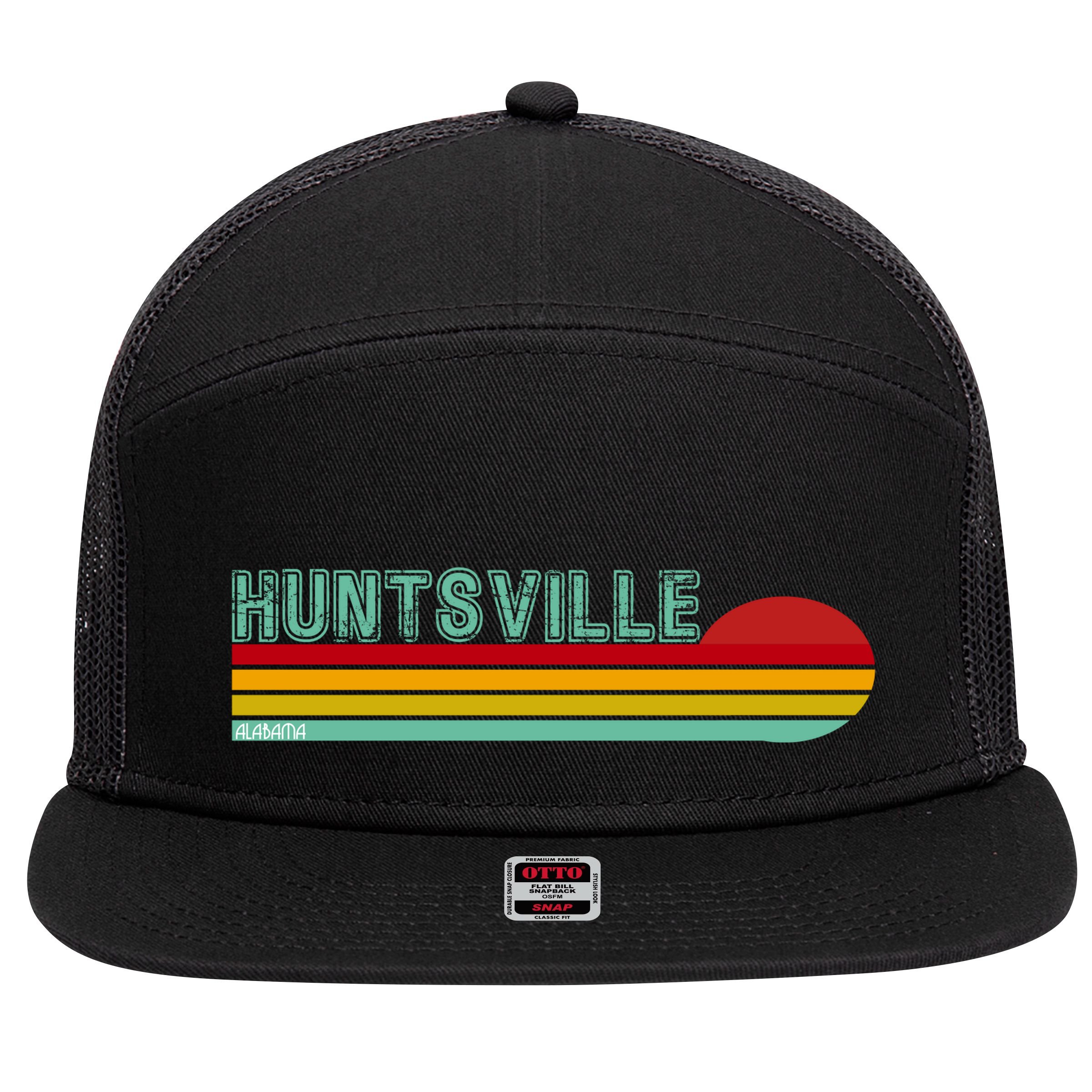 Huntsville Alabama Retro Sunset 7 Panel Mesh Trucker Snapback Hat