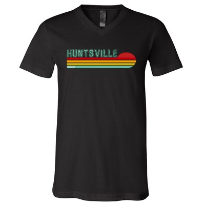 Huntsville Alabama Retro Sunset V-Neck T-Shirt