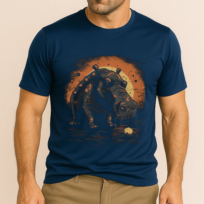 Hippopotamus Animal Retro Style Graphic Tees for Cooling Performance Crew T-Shirt