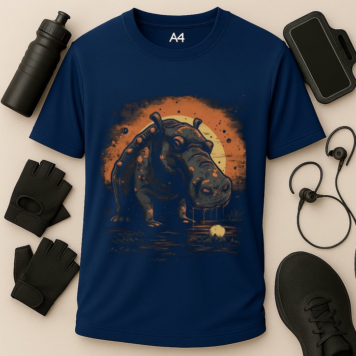 Hippopotamus Animal Retro Style Graphic Tees for Cooling Performance Crew T-Shirt