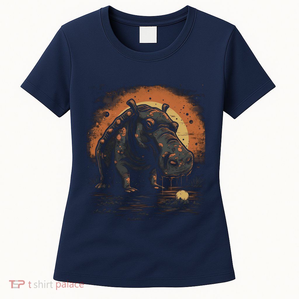 Hippopotamus Animal Retro Style Graphic Tees for Womens T-Shirt