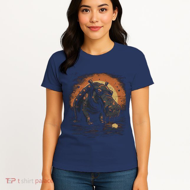 Hippopotamus Animal Retro Style Graphic Tees for Womens T-Shirt