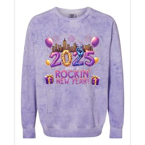 Have A Rockin Happy New Year 2025 New Year Party Fireworks Cool Gift Colorblast Crewneck Sweatshirt