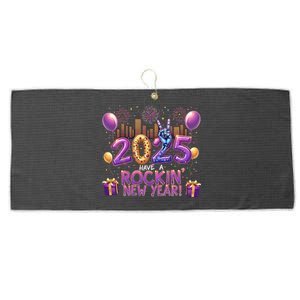 Have A Rockin Happy New Year 2025 New Year Party Fireworks Cool Gift Large Microfiber Waffle Golf Towel