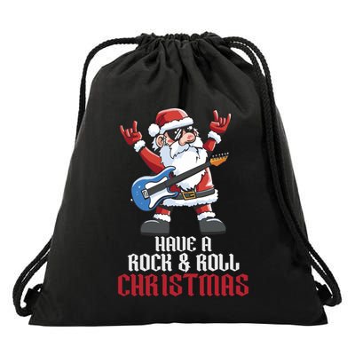 Have A Rock And Roll Christmas Rock Santa Music Lover Funny Gift Drawstring Bag