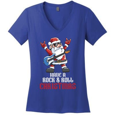 Have A Rock And Roll Christmas Rock Santa Music Lover Funny Gift Women's V-Neck T-Shirt