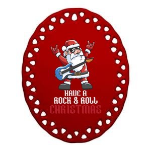 Have A Rock And Roll Christmas Rock Santa Music Lover Funny Gift Ceramic Oval Ornament