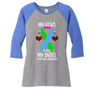 Hypotonia Awareness Remembrance Hero Is Now My Angel Gift Women's Tri-Blend 3/4-Sleeve Raglan Shirt