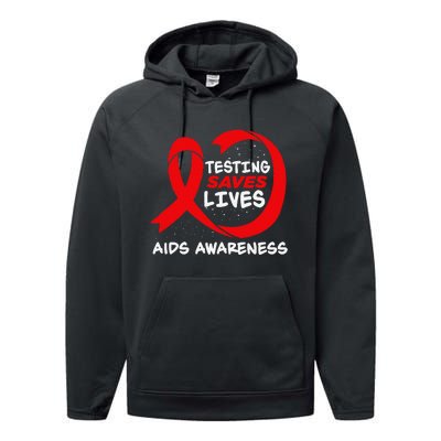 Hiv Awareness Red Ribbon World Aids Day Fighters Performance Fleece Hoodie