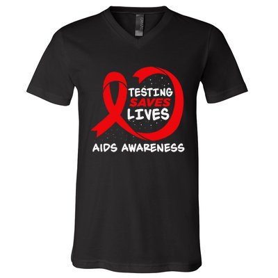 Hiv Awareness Red Ribbon World Aids Day Fighters V-Neck T-Shirt