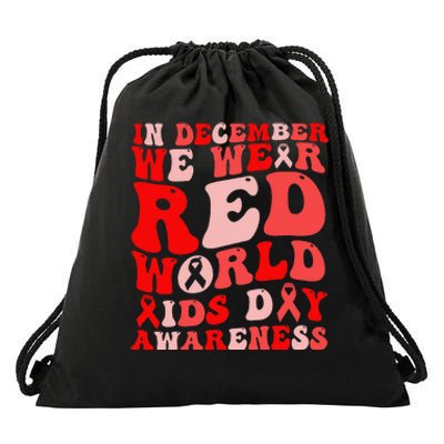 Hiv Awareness Red Ribbon World Aids Day Fighters Drawstring Bag