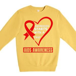 Hiv Awareness Red Ribbon World Aids Day Fighters Premium Crewneck Sweatshirt